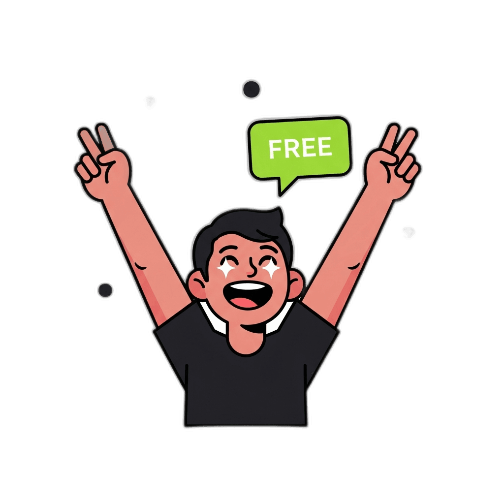 Person celebrating with arms raised after discovering Dokko's free plan — no credit card required