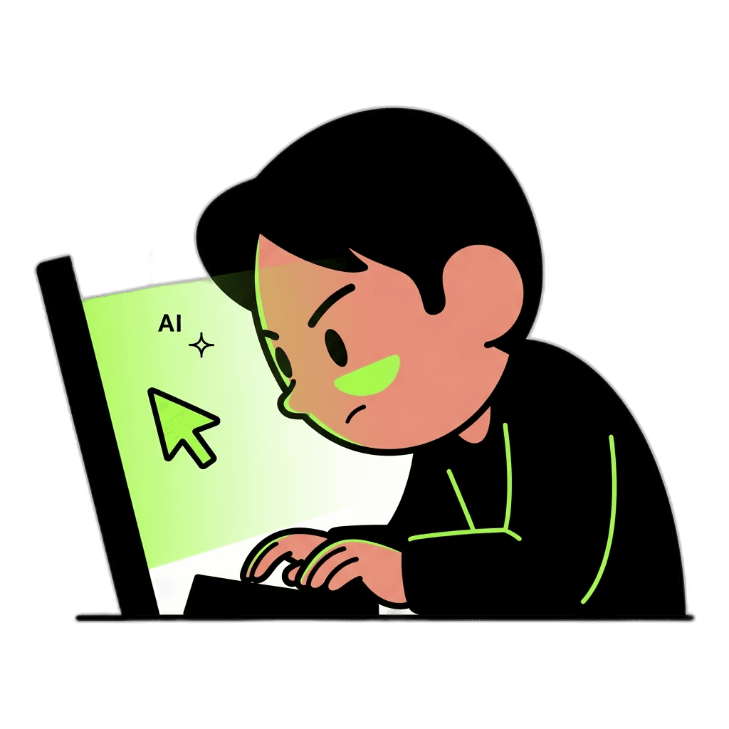 Person leaning forward typing a prompt on a glowing laptop — representing Dokko's plain-English AI form builder